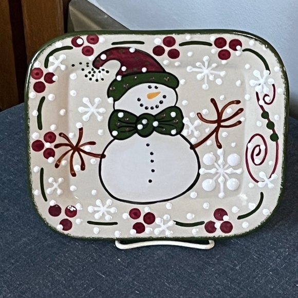 Expressly Yours Pottery Snowman Square platter 9 x 8 Christmas Winter Holiday - Picture 1 of 6